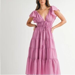 Young Fabulous & Broke Mara Empire Waist Tiered Maxi Dress Lilac M